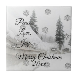 Carreau Peace Love Joy   Noir et blanc Snowfall Noël