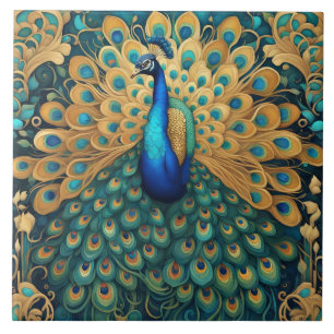 Carreau Peacock Art Nouveau Art Déco Turquoise & Or