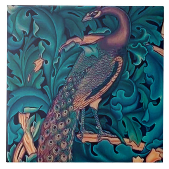 Carreau Peacock dans la forêt, William Morris Carrelage cé (Devant)