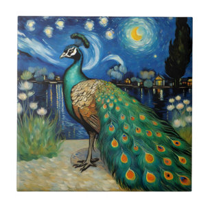 Carreau Peacock dans la nuit étoilée par Van Gogh