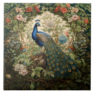 Carreau Peacock vintage dans le jardin William Morris