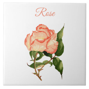 Carreau Pêche à la fleur rose et aquarelle botanique rose