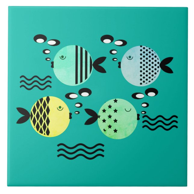 Carreau Pêche sans mer abstrait scandinave marine moderne (Devant)