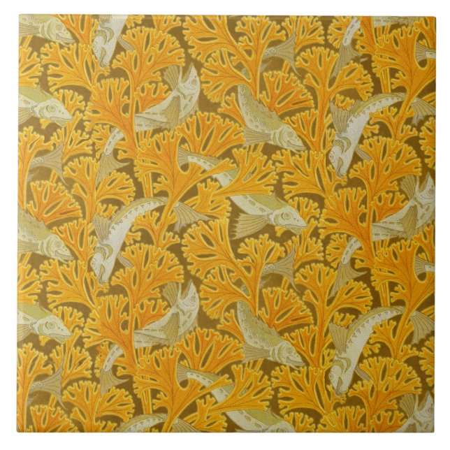 Carreau PÊCHES ET ALGUES IVOIRE JAUNE Art Nouveau Motif (Devant)