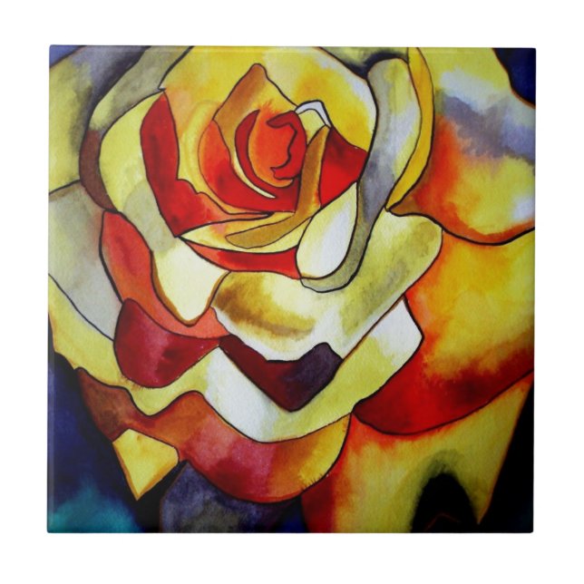 Carreau peinture à l'aquarelle de fleur Jaune (Devant)