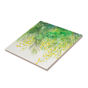 Carreau Peinture à l'aquarelle jaune brillant Mimosa