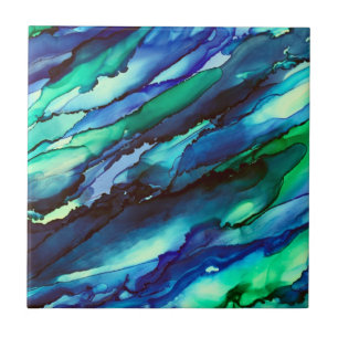 Carreau Peinture à l'encre à l'alcool bleu étonnant
