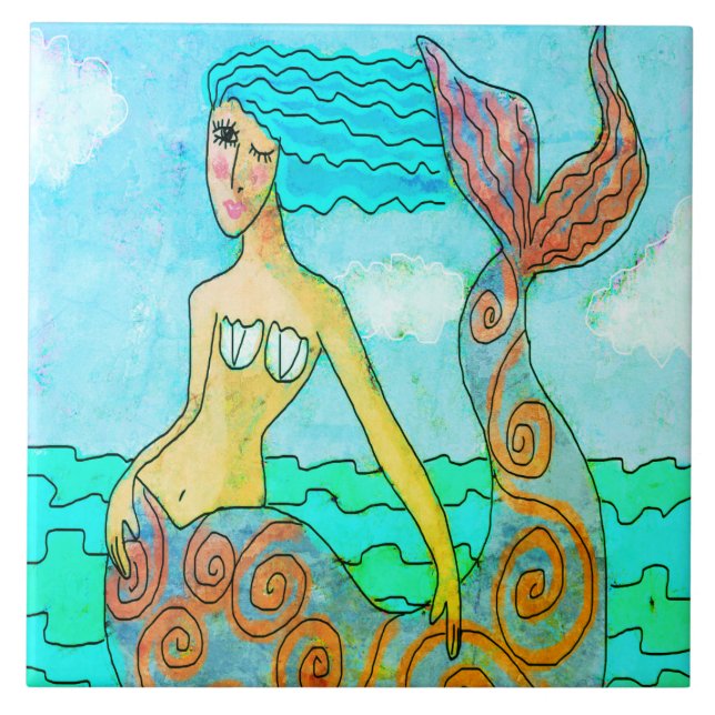 Carreau Peinture Abstraite couleur de sirène (Devant)