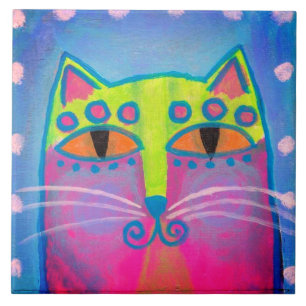 Carreau Peinture Abstraite de chats colorée