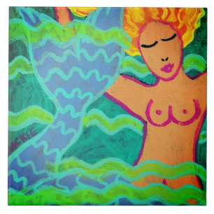 Carreau Peinture Abstraite de la sirène de natation