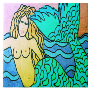 Carreau Peinture Abstraite de sirène dans la mer Bleue pro
