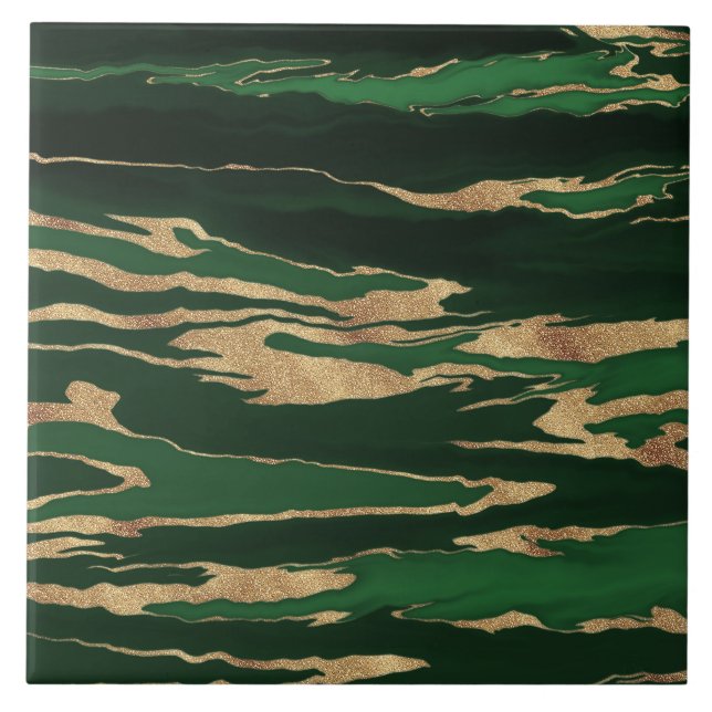 Carreau Peinture Abstraite en marbre vert or (Devant)