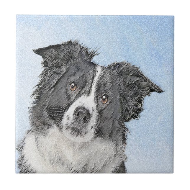 Carreau Peinture Collie Bordure - Joli art original chien (Devant)