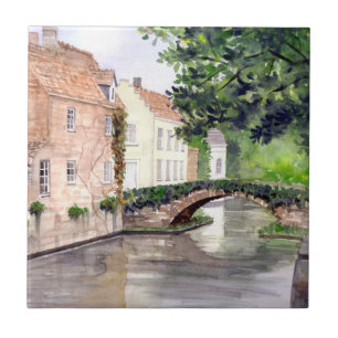 Carreau Peinture d'aquarelle de Bruges par Farida Greenfie