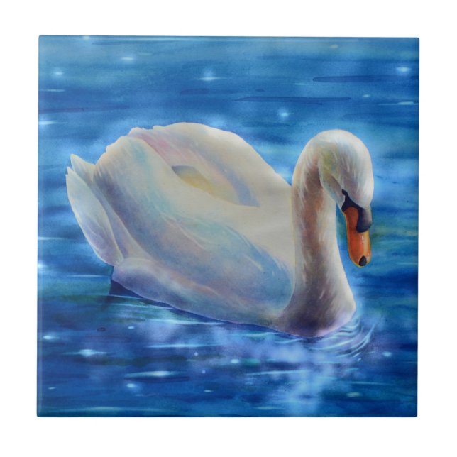 Carreau Peinture d'aquarelle de cygne blanc, sauvagine, oi (Devant)