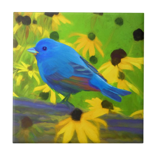 Carreau Peinture de Bunting Indigo - Art original pour ois (Devant)
