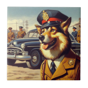 Carreau Peinture de chien de police rétro