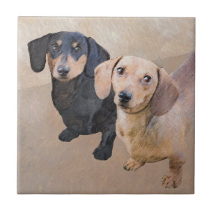 Carreau Peinture de Dachshund (Smooth) - Art original de c