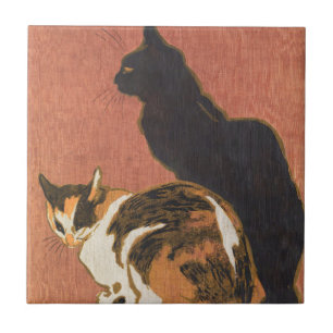 Carreau Peinture de deux chats vintages Steinlen