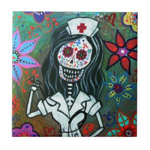 Carreau Peinture de Dia de los Muertos Nurse RN