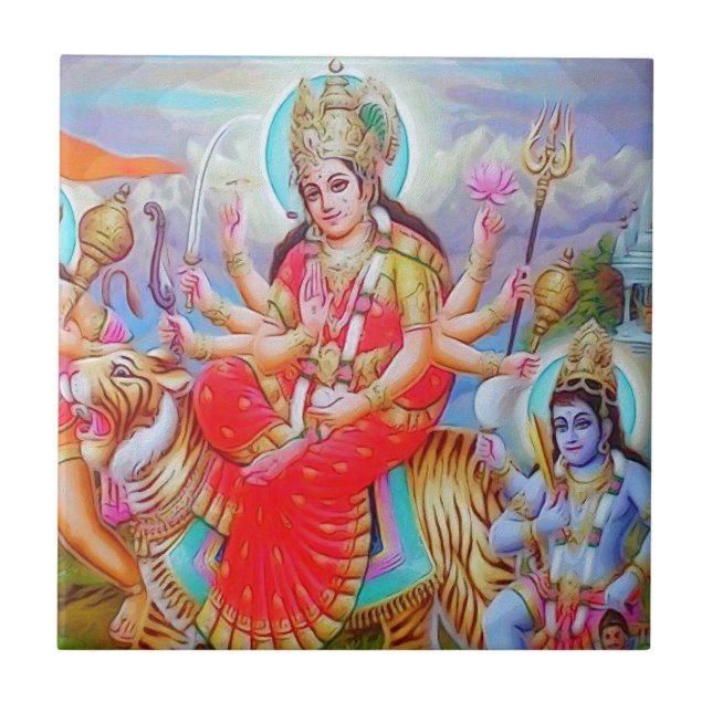 Carreau Peinture de Durga Ji de déesse (Devant)