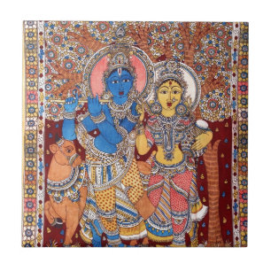 CARREAU PEINTURE DE KALAMKARI RADHA KRISHNA
