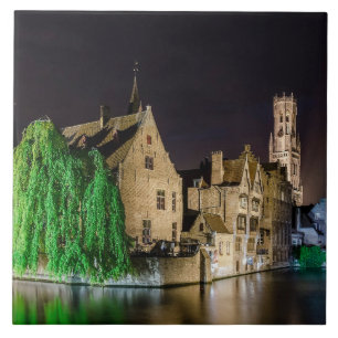 Carreau Peinture de la vieille ville de Bruges et tour du 