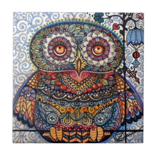 Carreau Peinture graphique magique de hibou