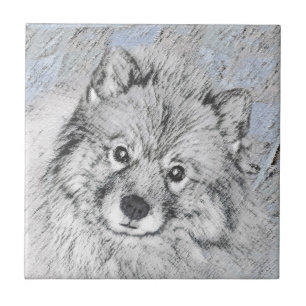 Carreau Peinture Keeshond Beth - Joli art original chien