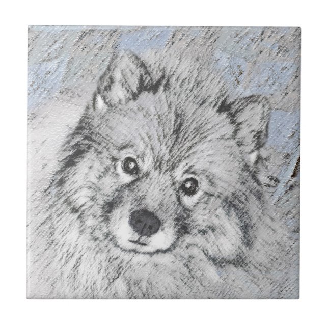 Carreau Peinture Keeshond Beth - Joli art original chien (Devant)