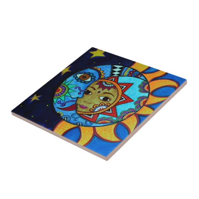 CARREAU PEINTURE LUNATIQUE DE COUPLES DU SOLEIL ET DE LUNE (Côté)