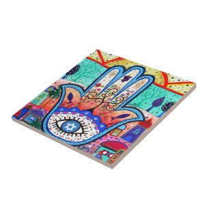 CARREAU PEINTURE LUNATIQUE DU BAT MITZVAH HAMSA DE BARRE