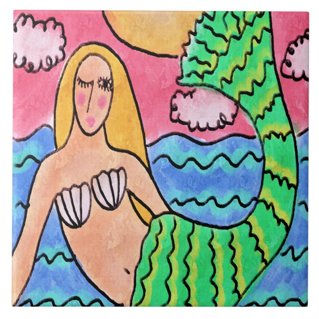 Carreau Peinture numérique Abstraite de la sirène Sunrise (Devant)