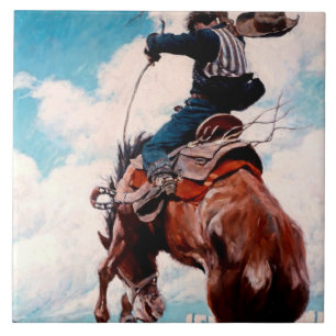 Carreau Peinture occidentale de NC Wyeth «Bucking»