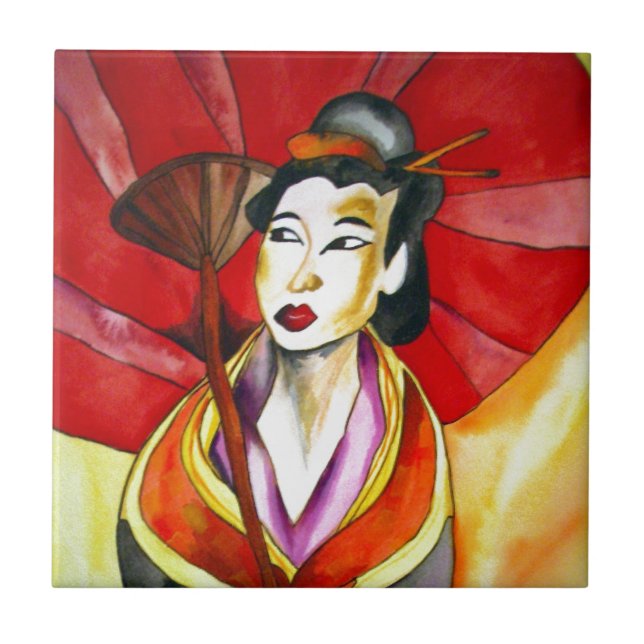 Carreau peinture originale d'art Geisha (Devant)