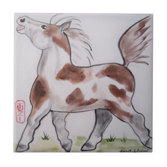Carreau Peinture Pinto Pony Brown Cheval Blanc Animal Art (Devant)