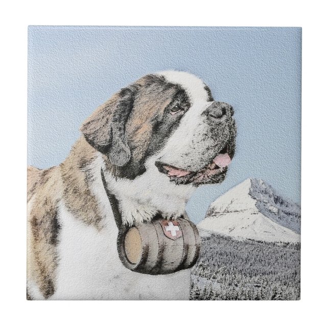 Carreau Peinture Saint Bernard - Cute Original Chien Art (Devant)