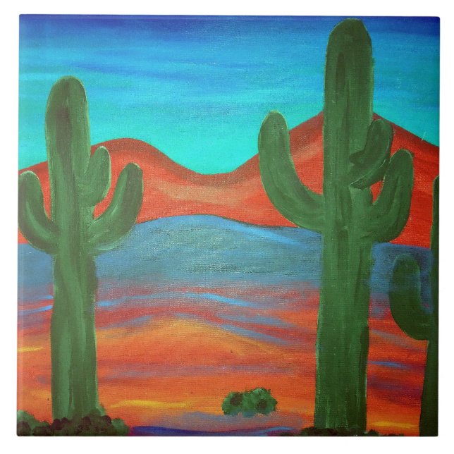 Carreau Peinture Sunset du Sud-Ouest du Saguaro (Devant)