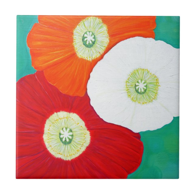 Carreau Peinture sur trois pavots (Devant)