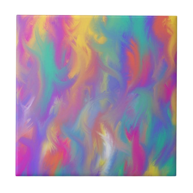 Carreau Peinture turquoise violette rose jaune moderne (Devant)