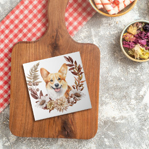 Carreau Pembroke Welsh Corgi Chien Couronne d'automne