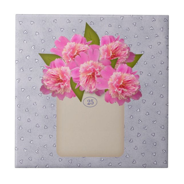 Carreau Peonées Roses Dans Un Ancien Carrelage Crock (Devant)