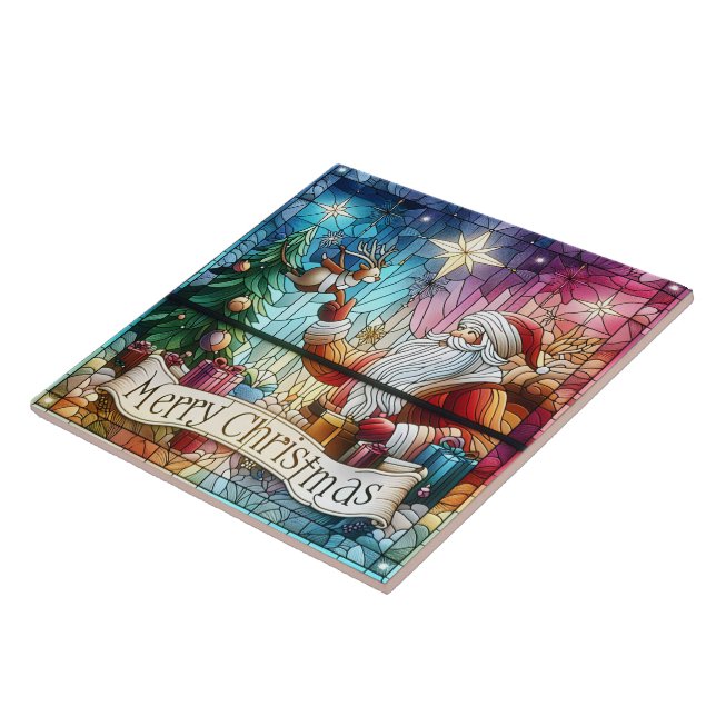 Carreau Père Noël avec des cadeaux et un renne (Côté)