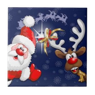 Carreau Père Noël et Reindeer Joyeux Noël Joyeux dessin an