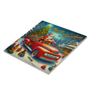 Carreau Père Noël livre des cadeaux dans un pays merveille