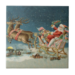 Carreau Père Noël Noël Antique Traîneau Renne