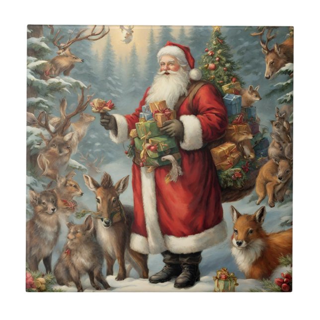 Carreau Père Noël victorienne avec animaux présents et for (Devant)