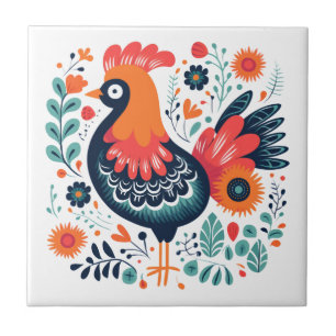 Carreau Perky Rooster Scandinavian Folk Art