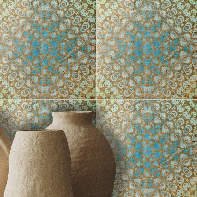 Carreau Persan Turquoise Marron Géométrique en détresse (Créateur téléchargé)
