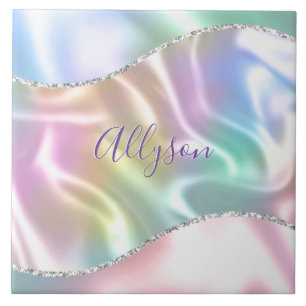 Carreau Personnaliser Nom Purple Script, Vague Iridescente